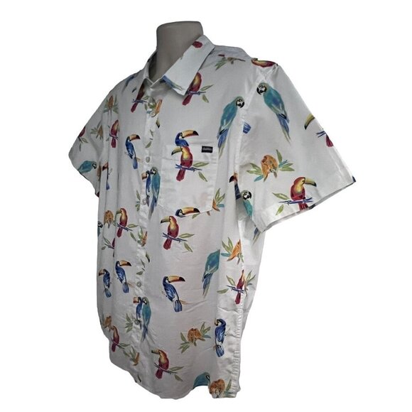 Chubbies Mens White Hawaiian Aloha Toucan Bird Button Up Shirt XL Pocket Cotton - Picture 1 of 7
